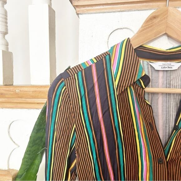& Other Stories Striped Satin Pointed Collar Front Button Up Shirt Size 4 - Picture 3 of 7